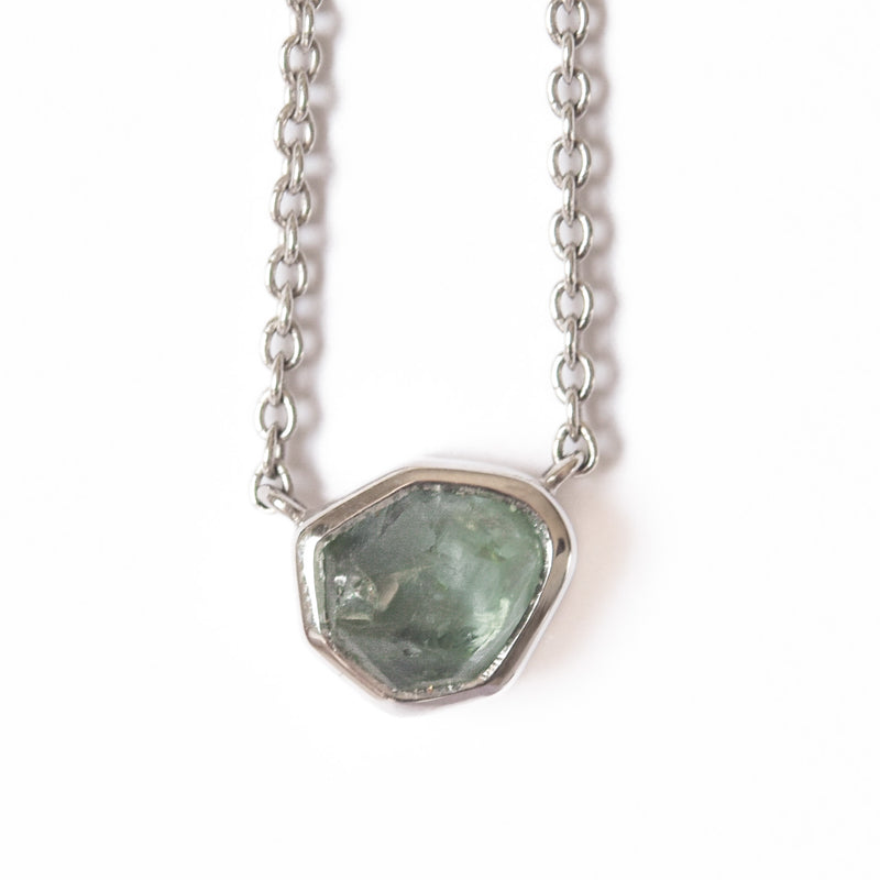 Rough Cut Montana Sapphire Necklace in 14k White Gold