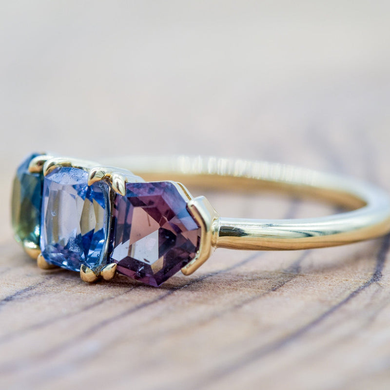 The Aura Ring | A triple gemstone ring with mixed prong and half bezel settings