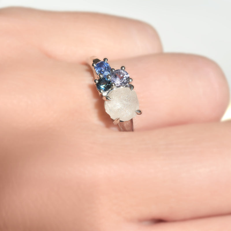 Raw Diamond Engagement Ring With Sapphire Cluster Raziel The