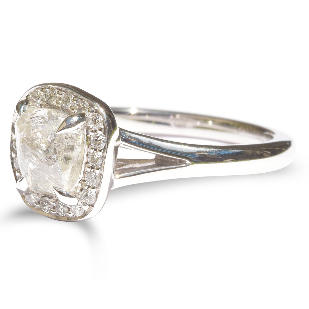 The Hila Ring - a raw diamond halo engagement ring