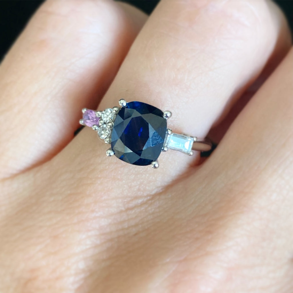 Second Marriage engagement ring with sapphires and diamonds