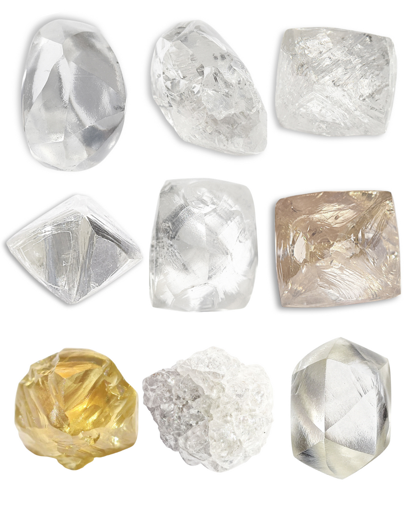 Nine diamonds in the rough in different shapes
