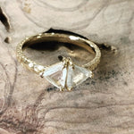 The Gemini Ring | A double triangular raw diamond ring with a hammered band