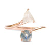 The Teumim Ring | A toi et moi ring with a rough diamond and teal sapphire - Ring Design for Ring Builder