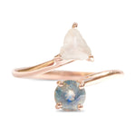 The Teumim Ring | A toi et moi ring with a rough diamond and teal sapphire - Ring Design for Ring Builder