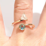 The Teumim Ring | A toi et moi ring with a rough diamond and teal sapphire