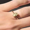 Fancy yellow raw diamond ring with compass prongs in 14k yellow gold