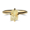 Fancy yellow raw diamond ring with compass prongs in 14k yellow gold