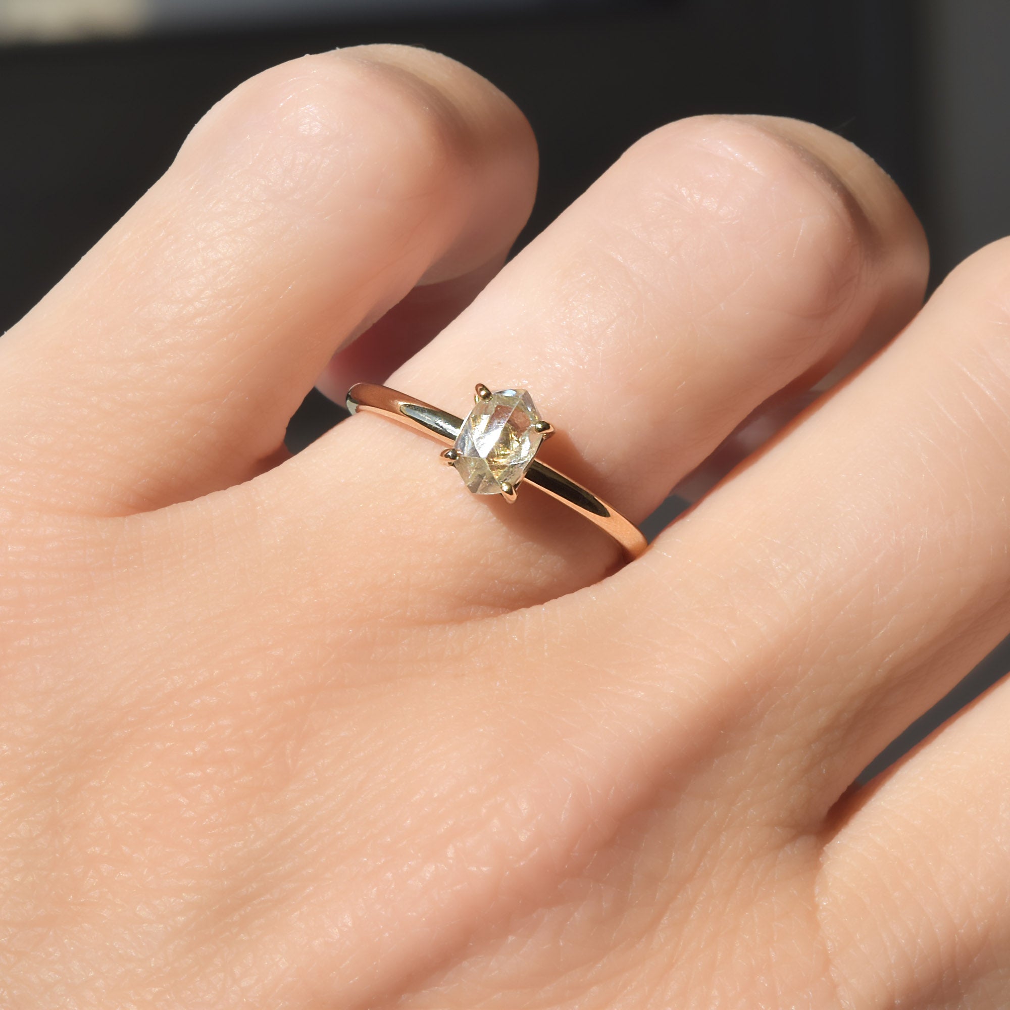 Adin Ring - A thin round-banded rough diamond engagement ring