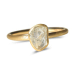 Brushed bezel raw diamond ring with 1.2 carat rough diamond in 14k yellow gold