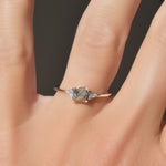 Salt and Pepper Octahedral Raw Diamond Ring with Diamond Cluster Sidestones in 14k White Gold