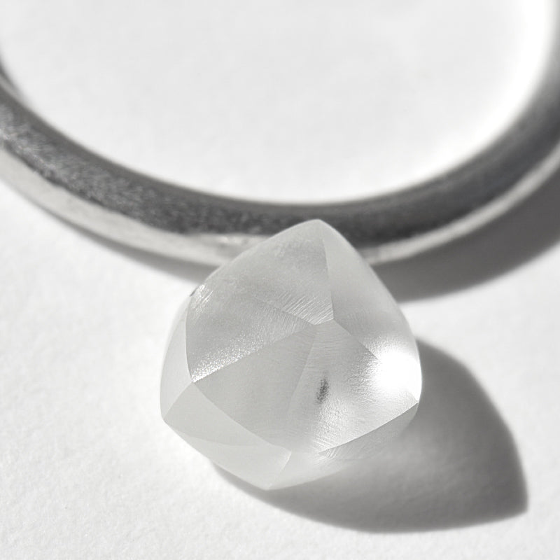 1.46 carat blossoming, white raw diamond rhombododecahedron