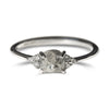 Salt and Pepper Octahedral Raw Diamond Ring with Diamond Cluster Sidestones in 14k White Gold