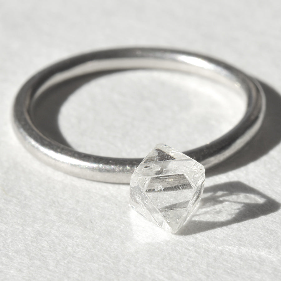 1.25 carat bright and colorless raw diamond octahedron