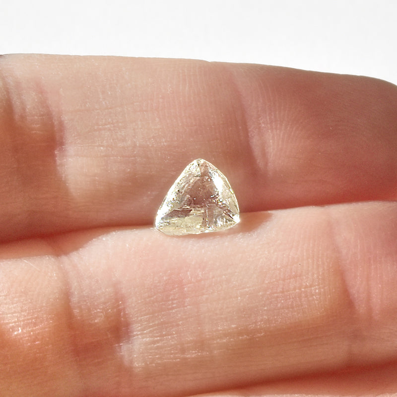 1.2 carat stunning champagne-green raw diamond triangle