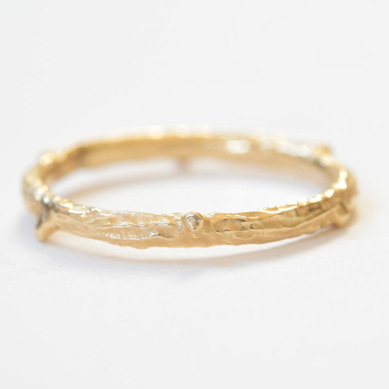 Nature inspired wedding band, branch band, twig band in 14k yellow gold