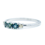 Straight Sapphire and Diamond Band | Triple teal sapphire and champagne diamonds in  14k white gold
