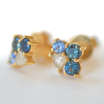 Sapphire and Raw Diamond Cluster Stud Earrings