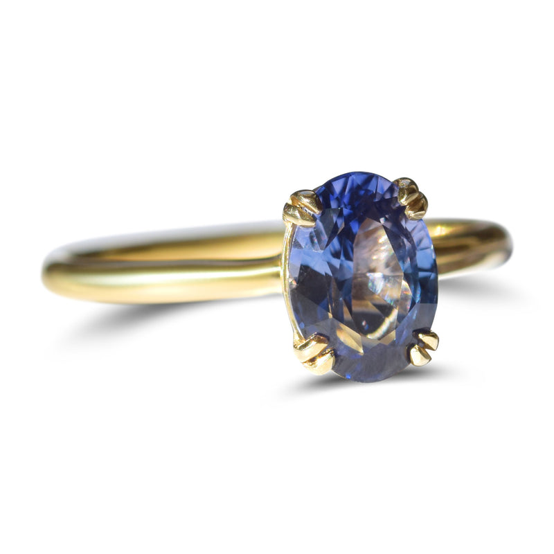 Lake Tahoe Sapphire Sunset Ring - Oval Blue Sapphire with Double Prong Setting in 14k Yellow Gold