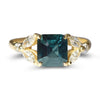 Forest Bathing Sapphire Ring - Emerald Cut Green Sapphire with Diamond Leaf Motif in 14k Yellow Gold