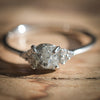 Salt and Pepper Octahedral Raw Diamond Ring with Diamond Cluster Sidestones in 14k White Gold