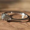 Salt and Pepper Octahedral Raw Diamond Ring with Diamond Cluster Sidestones in 14k White Gold