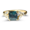 Forest Bathing Sapphire Ring - Emerald Cut Green Sapphire with Diamond Leaf Motif in 14k Yellow Gold