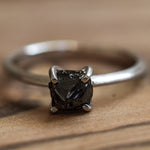 Black Octahedral Raw Diamond Solitaire Ring in 14k White Gold