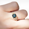 Forest Bathing Sapphire Ring - Emerald Cut Green Sapphire with Diamond Leaf Motif in 14k Yellow Gold