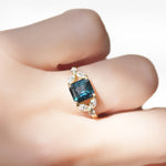Forest Bathing Sapphire Ring - Emerald Cut Green Sapphire with Diamond Leaf Motif in 14k Yellow Gold