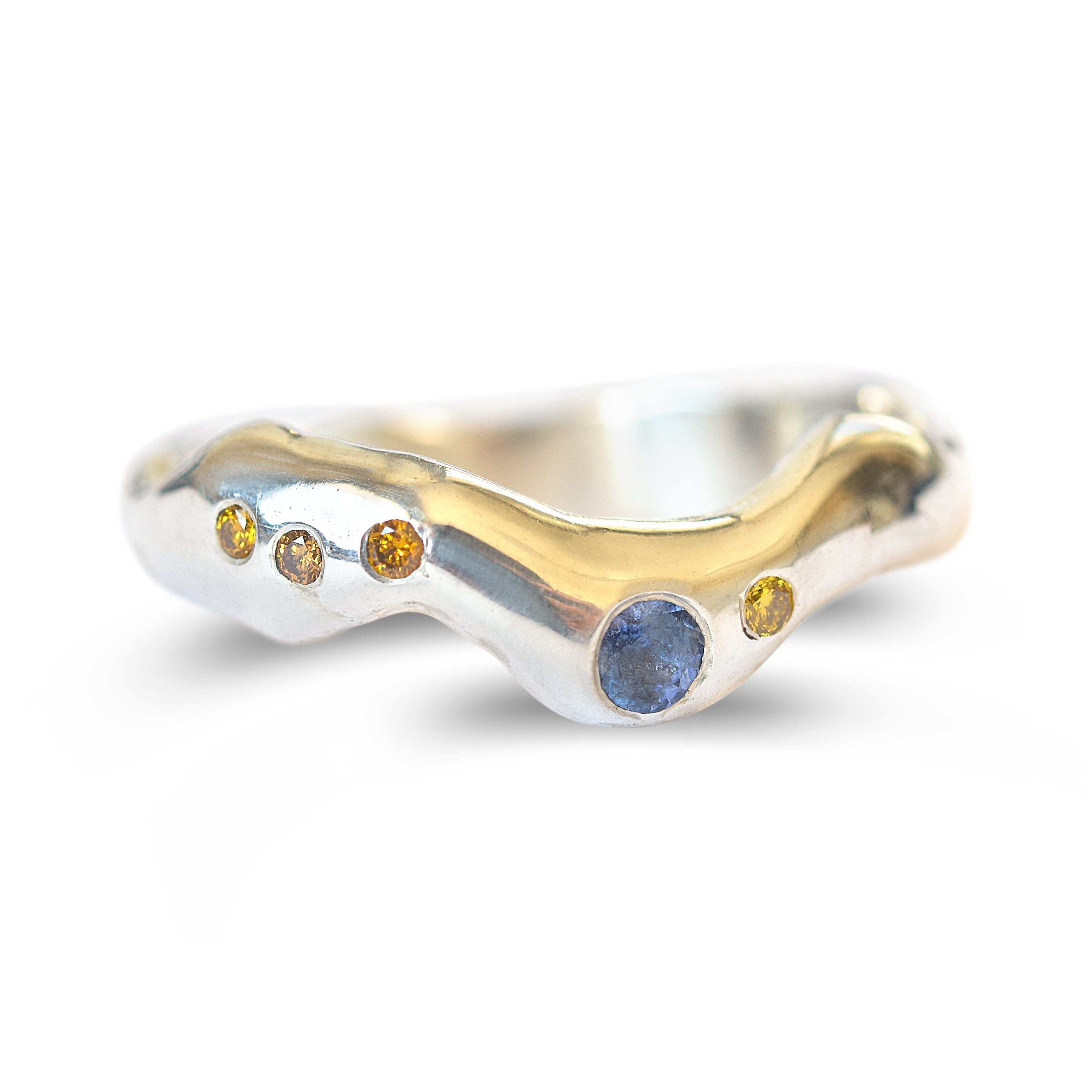 Flow Band - a hand rendered molten gold style contoured wedding band