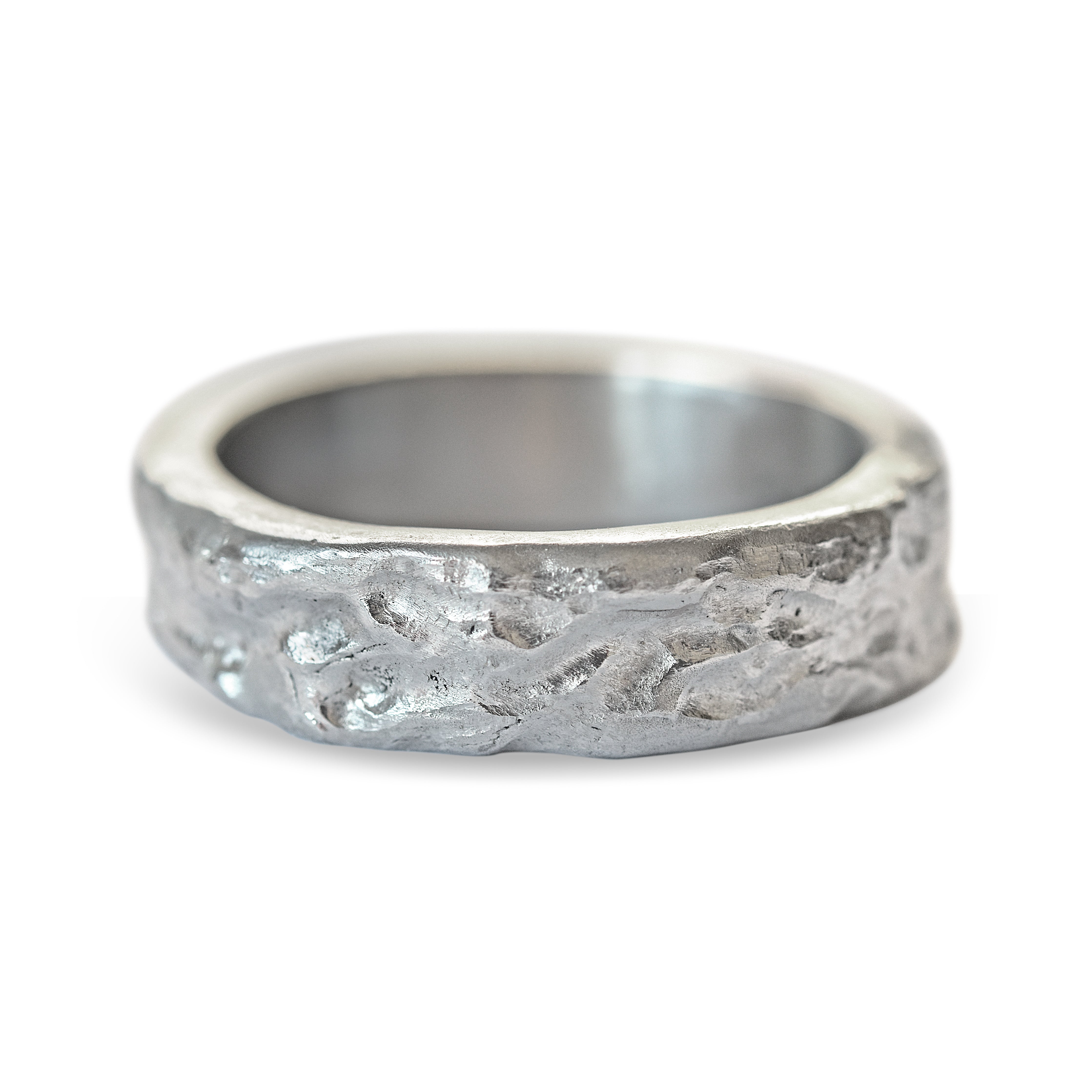 Rocky Landscape Textured Mens Wedding Band