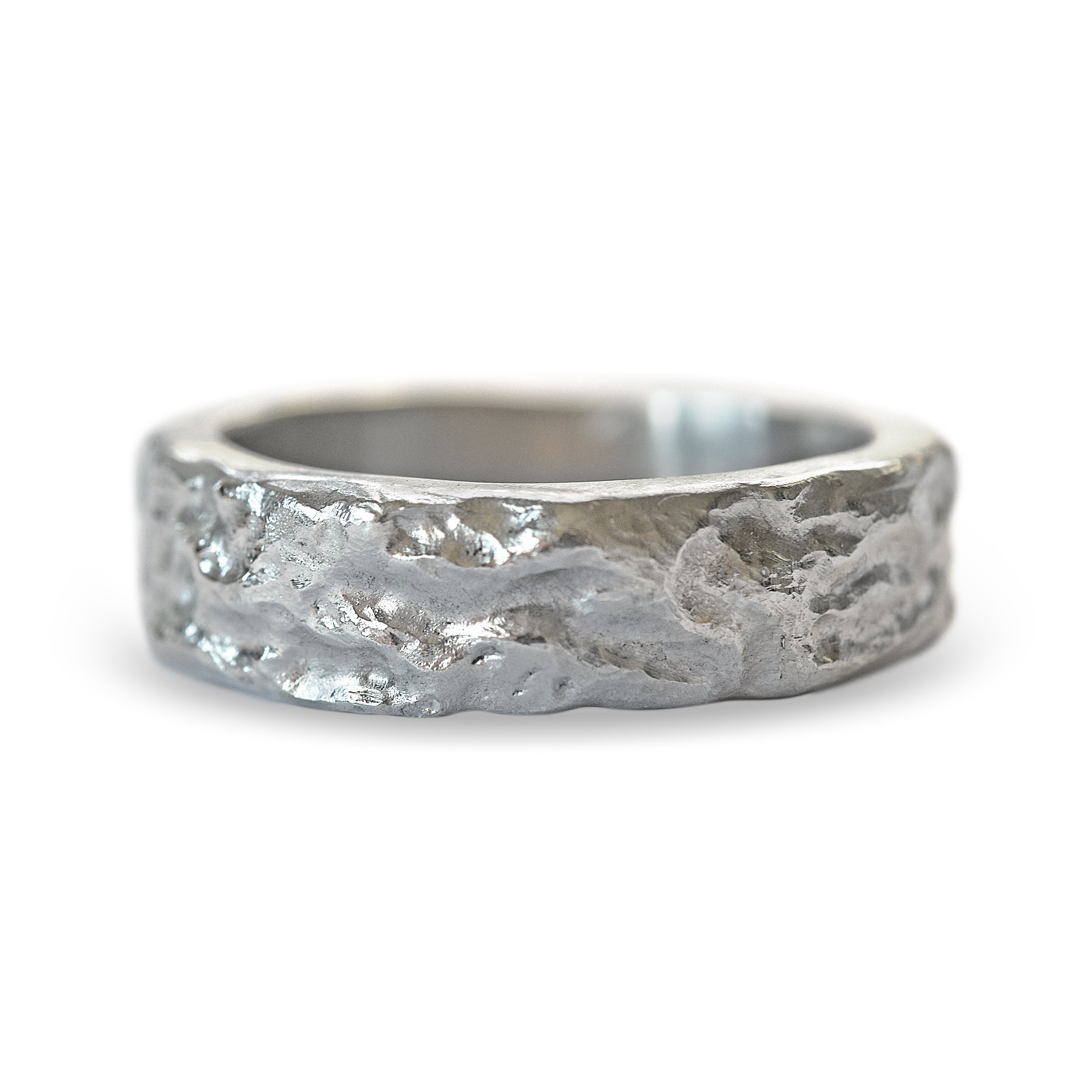 Rocky Landscape Textured Mens Wedding Band