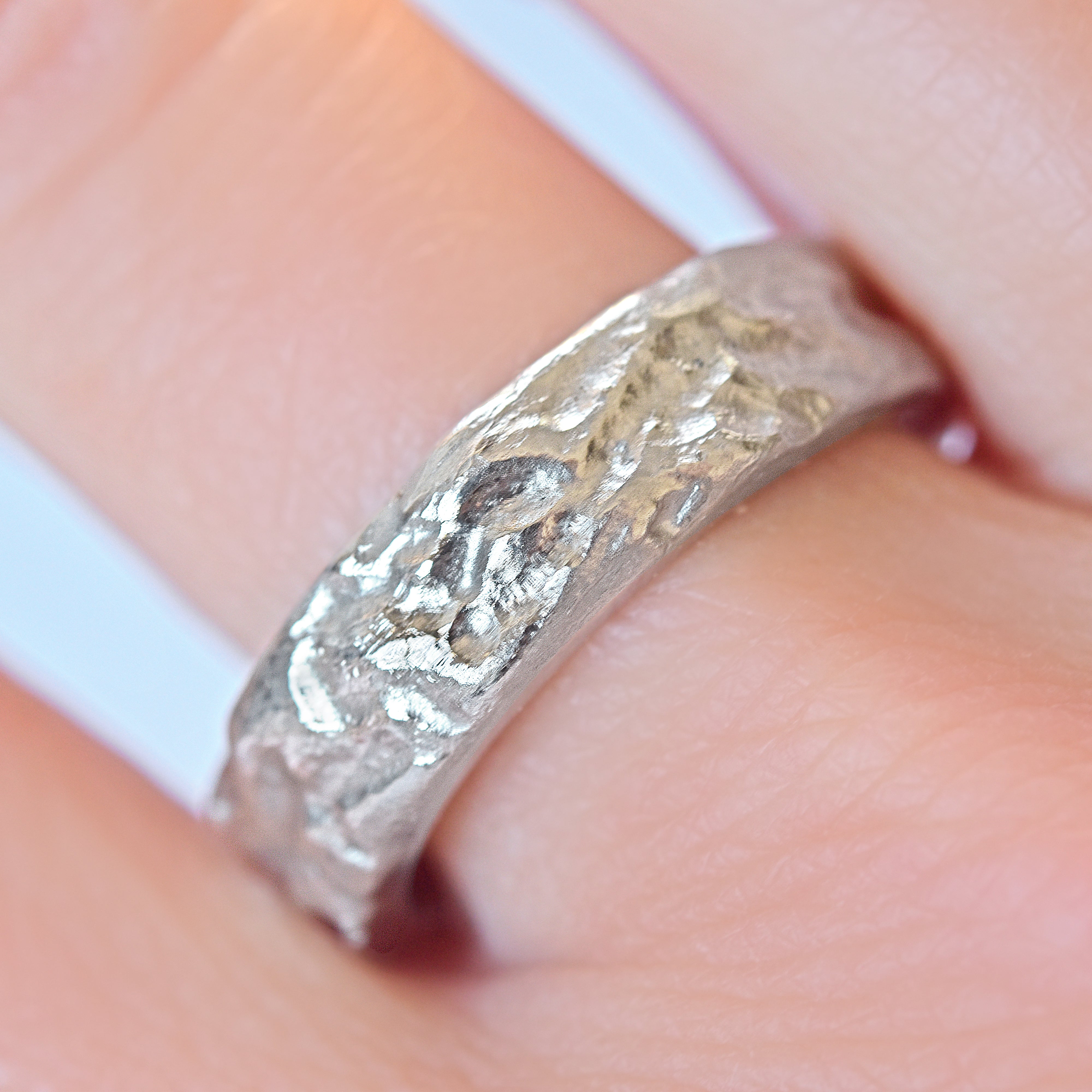 Rocky Landscape Textured Mens Wedding Band
