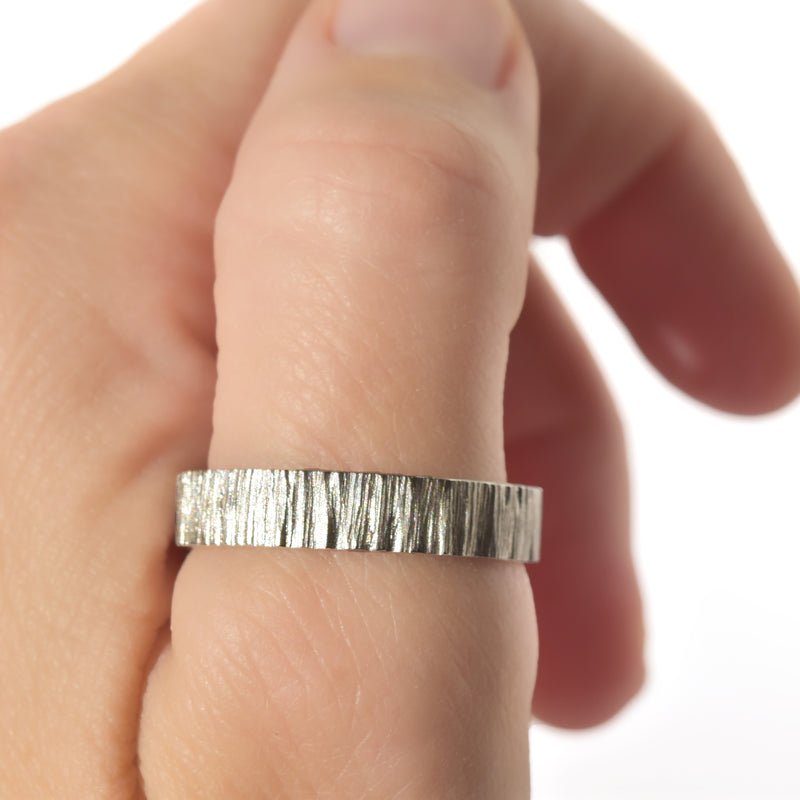 Tree Bark Textured Band - Natural Men's Wedding Band in Sterling Silver