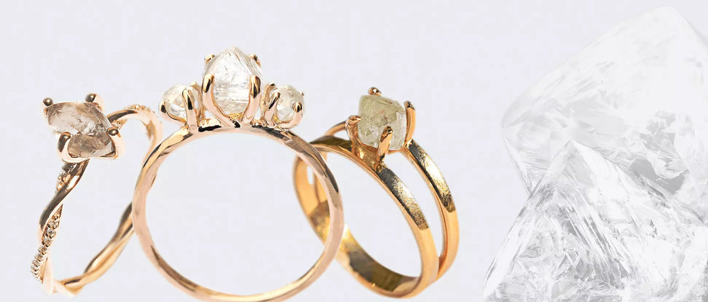 Raw cut crystal engagement rings outlet