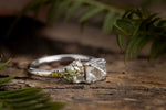 Raw diamond with side clustered green spectrum raw diamonds in white gold