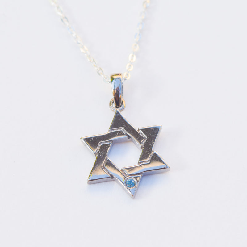 Star of David Pendant with Cornflower Blue Sapphire and Adjustable 16-18 Inch Chain