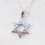 Star of David Pendant with Cornflower Blue Sapphire and Adjustable 16-18 Inch Chain