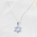 Star of David Pendant with Cornflower Blue Sapphire and Adjustable 16-18 Inch Chain