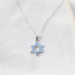 Star of David Pendant with Cornflower Blue Sapphire and Adjustable 16-18 Inch Chain