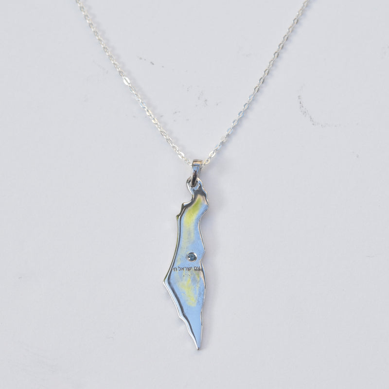 Israel Pendant with White Sapphire and 16 Inch Chain