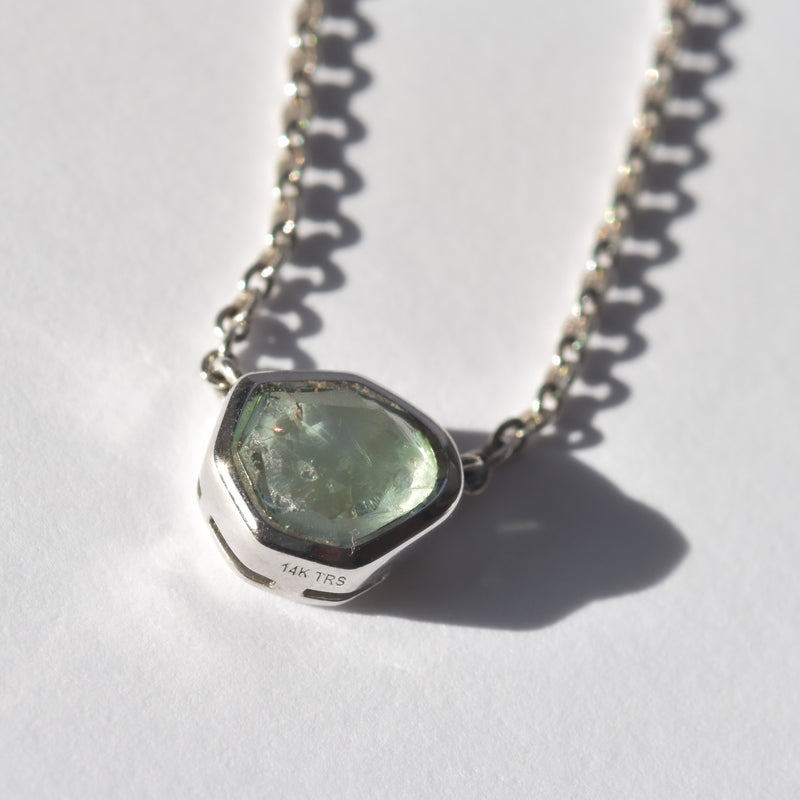 Rough Cut Montana Sapphire Necklace in 14k White Gold