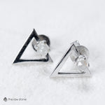 Triangle streetwear raw diamond earrings in white gold