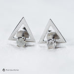 Triangle streetwear raw diamond earrings in white gold