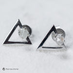 Triangle streetwear raw diamond earrings in white gold