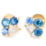 Rough diamond and sapphire cluster stud earrings