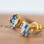 Rough diamond and sapphire cluster stud earrings