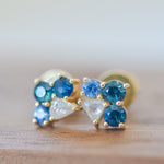 Rough diamond and sapphire cluster stud earrings