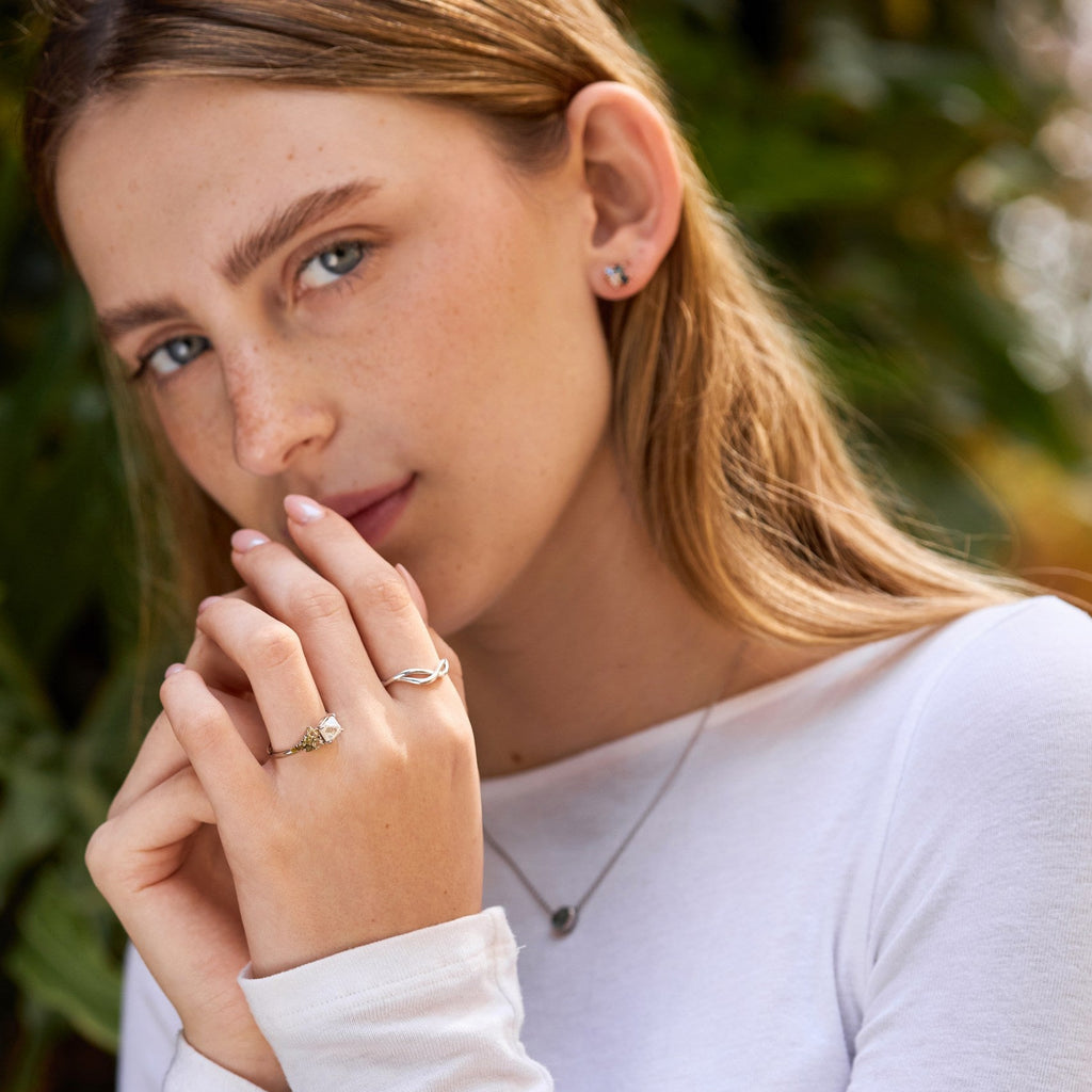 Rough diamond and sapphire cluster stud earrings